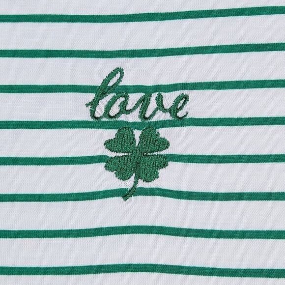 🔹️NWT Brit.NY Green & White Striped "love" Short Sleeve Top Medium - Picture 6 of 10